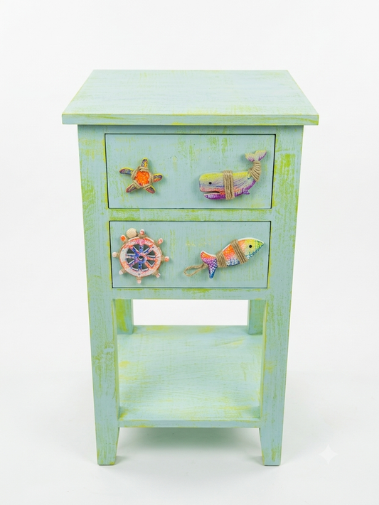 Coastal Cottage Hand-Painted Nautical Side Table & Nightstand