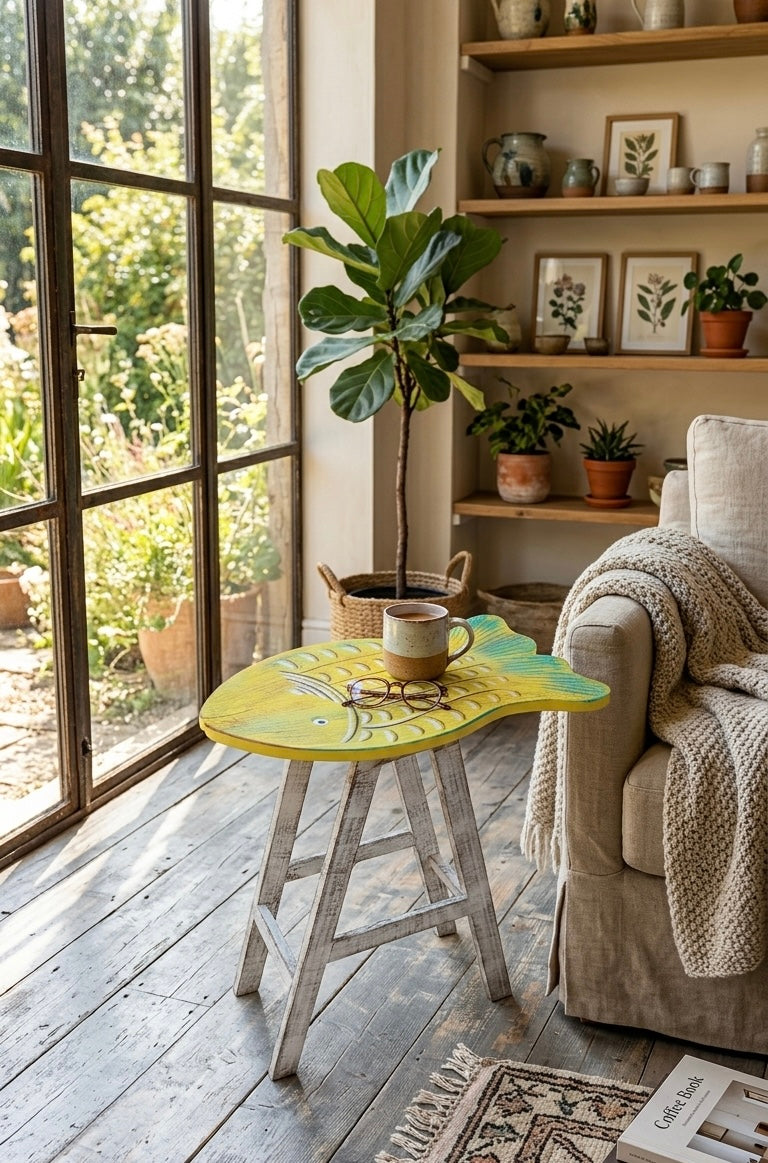 Handcrafted Wooden Fish Accent Stool