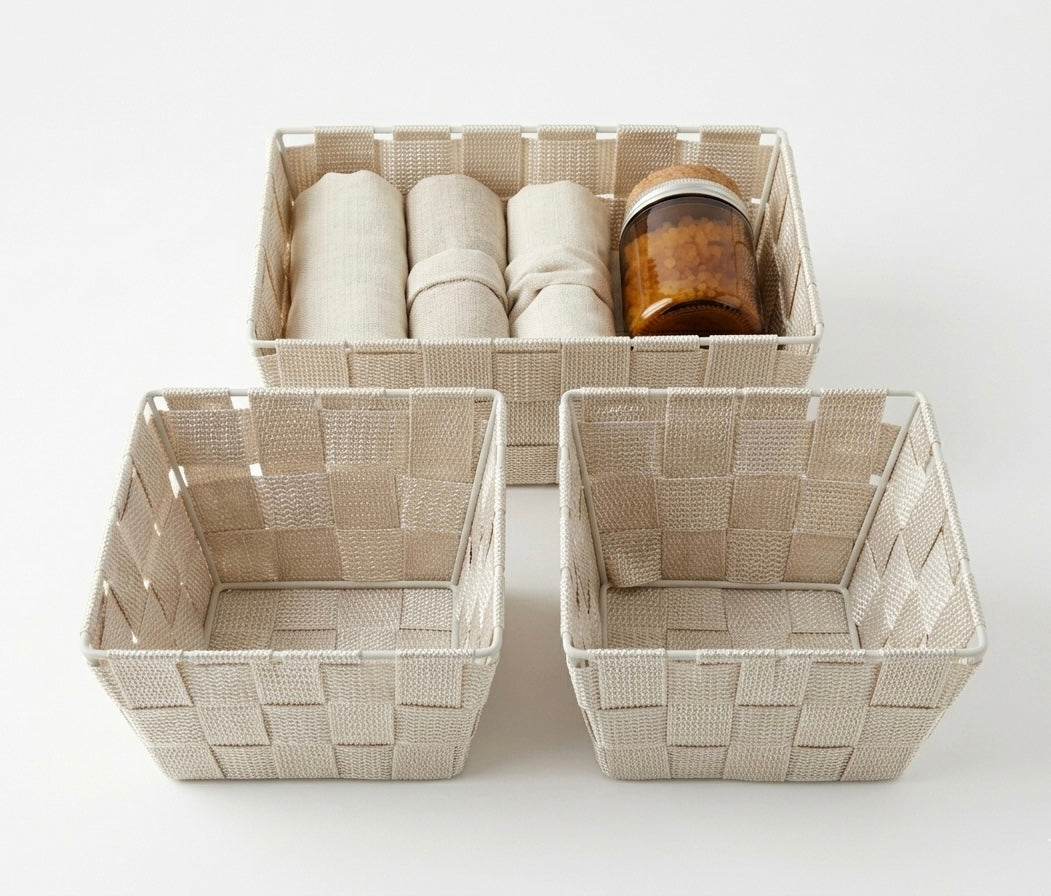 Elegant Woven Storage Basket – Cream White