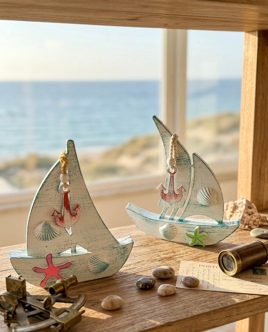 Nautical Wooden Sailboat Decor (30x25 cm)