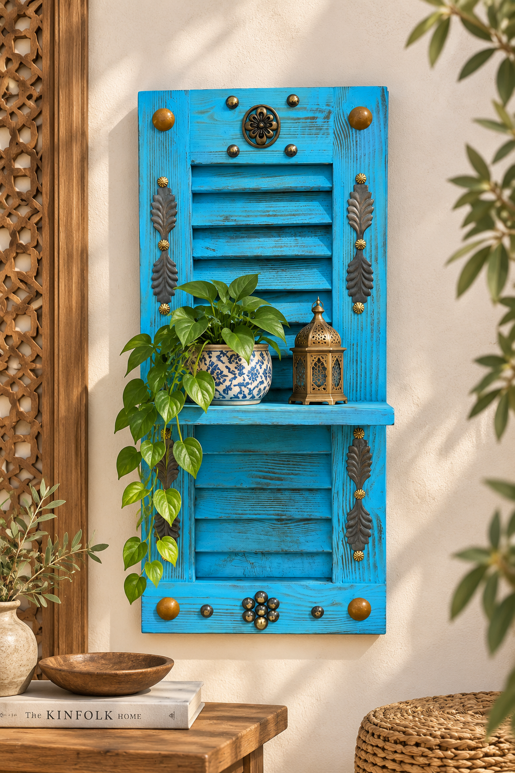 Handcrafted Rustic Wooden Shutter Wall Shelf