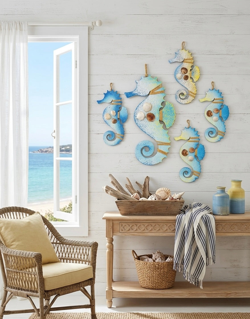 Artisanal Hand-Painted Seahorse Wall Art