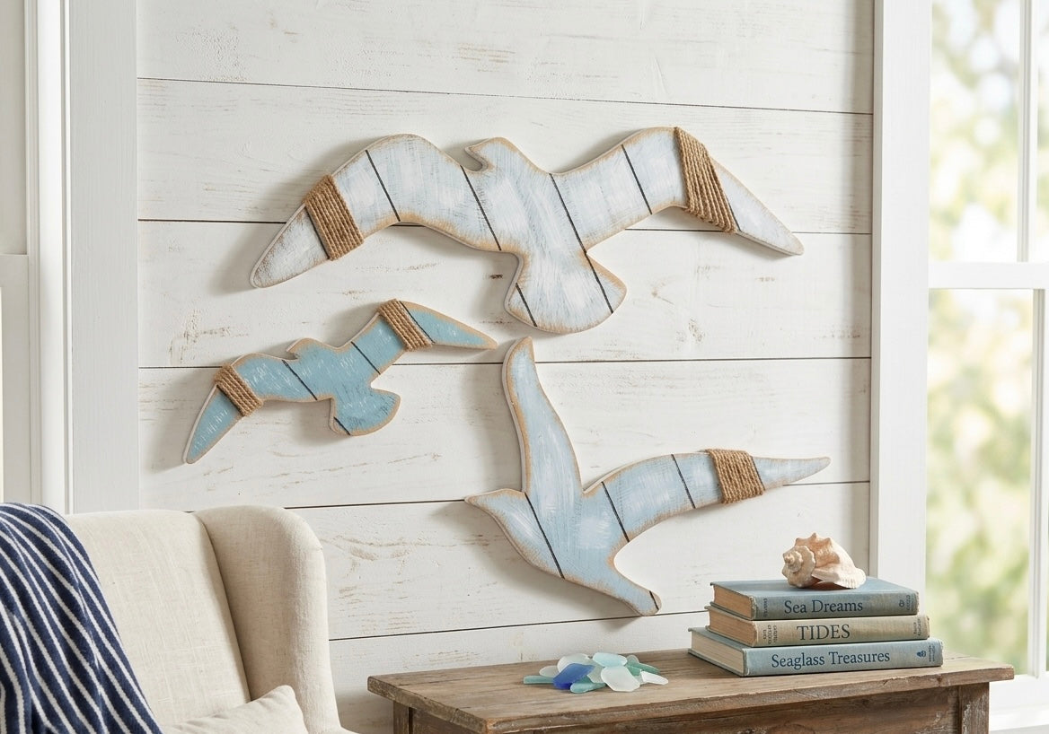 Artisanal Hand-Painted Flying Seagulls – Set of 3