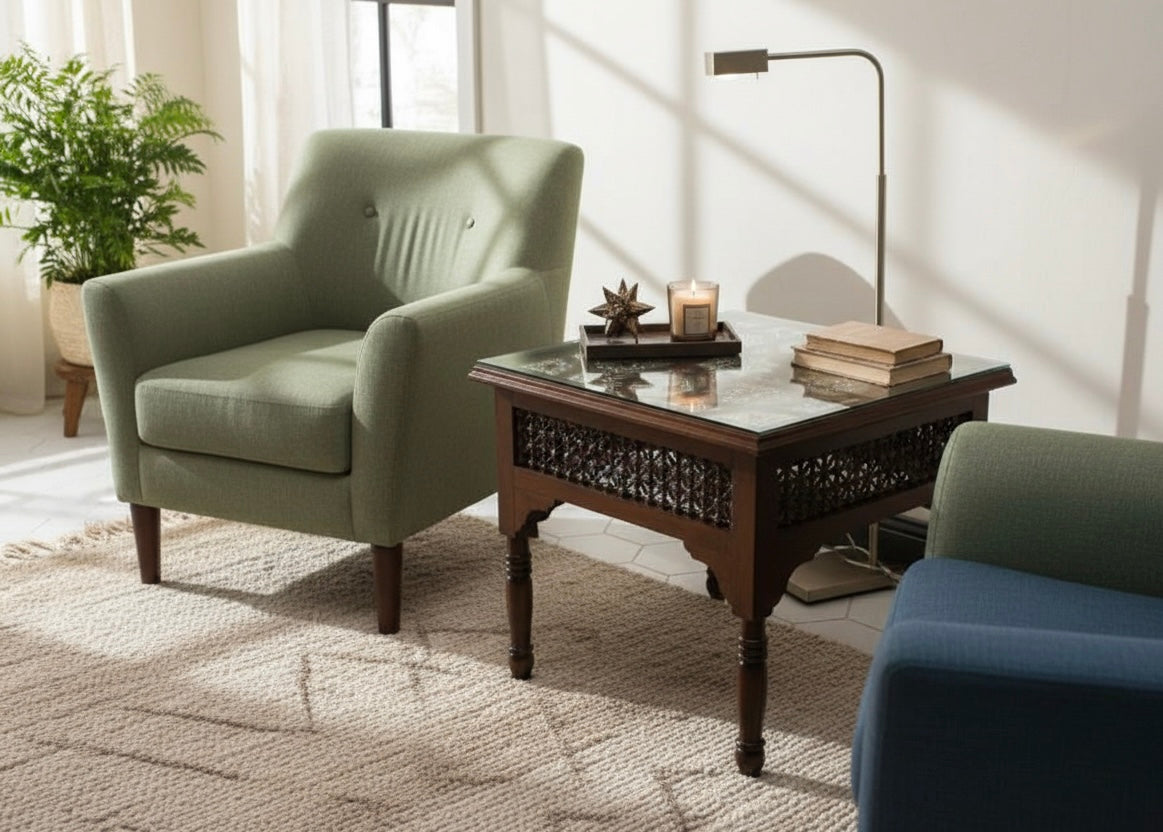 Artisan Square Coffee Table with Silver-Plated Copper Inlay