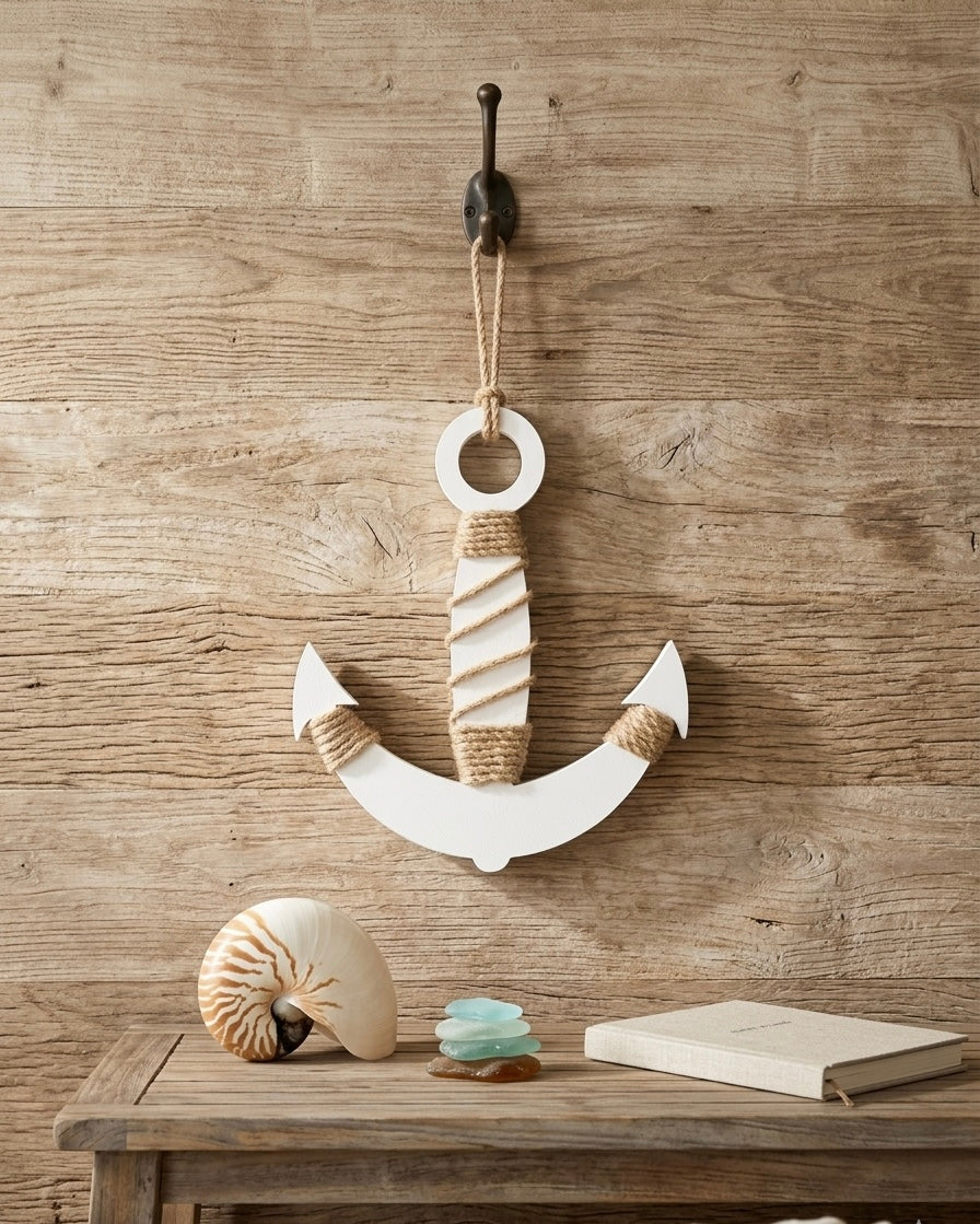 Rustic Nautical Anchor Wall Decor with Jute Rope Accents