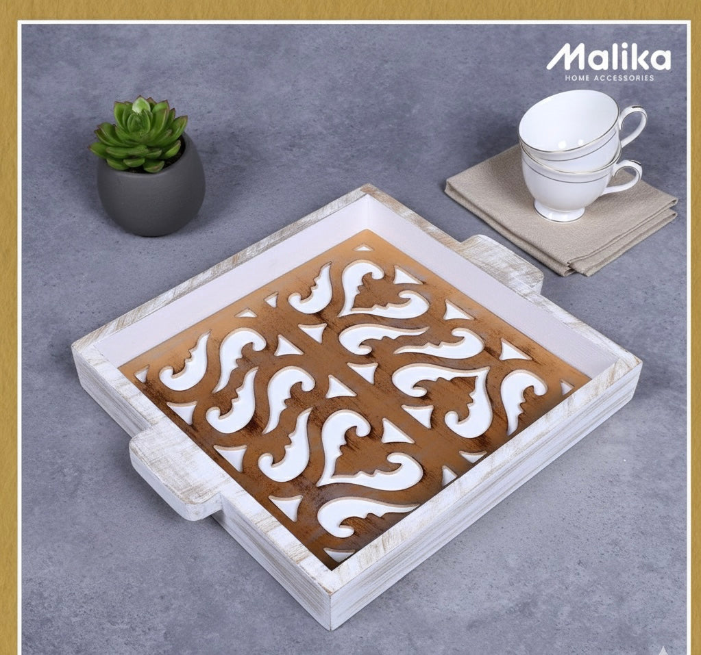 Arabesque Distressed Wooden Tray