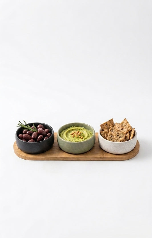 Artisanal Trio Dipping Set with Bamboo Board