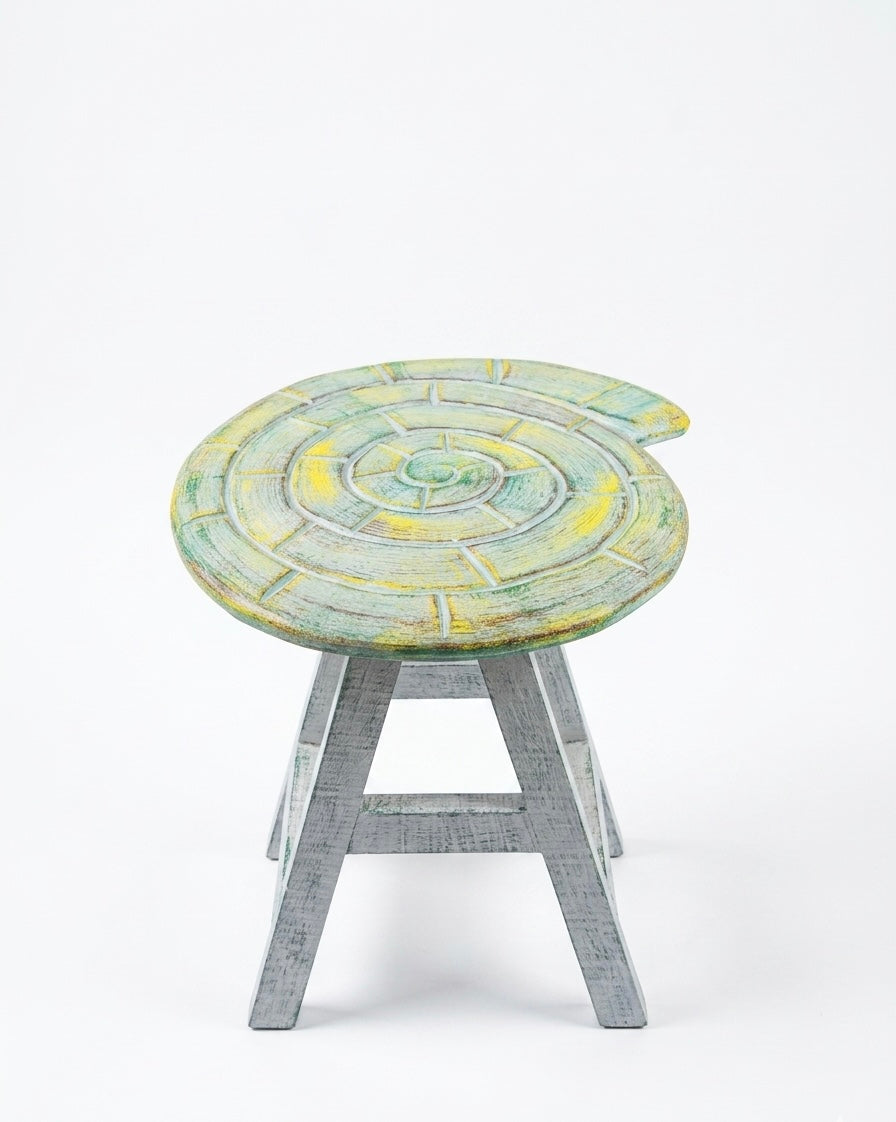Handcrafted Spiral Nautilus Accent Table & Stool