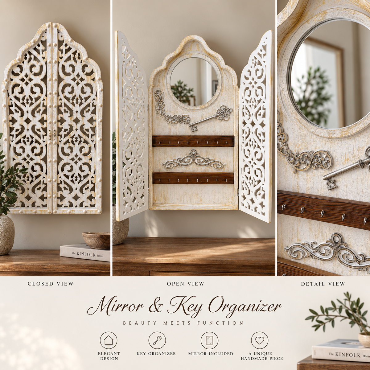 Ornate Mirror & Key Organizer Cabinet