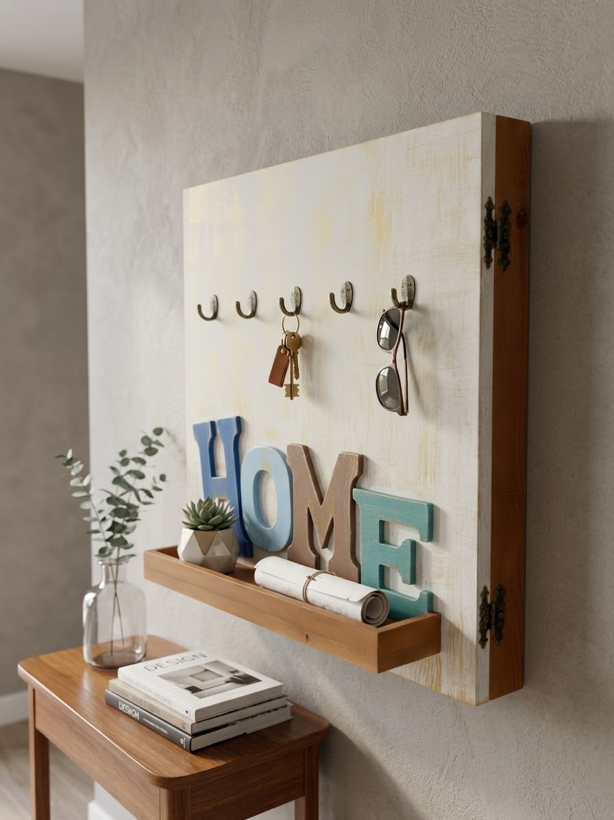 Rustic Wooden Wall Organizer & Electric Panel Cover (60x60 cm)