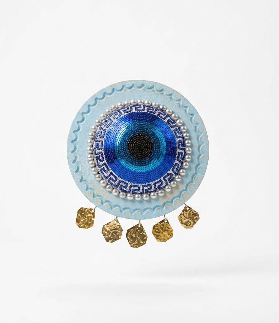 Handcrafted Evil Eye Wall Hanging with Dangling Coins (30 cm)