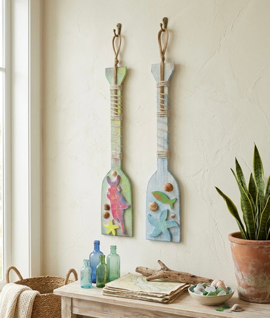 Nautical Starfish & Seashell Wooden Oars (Set of 2)