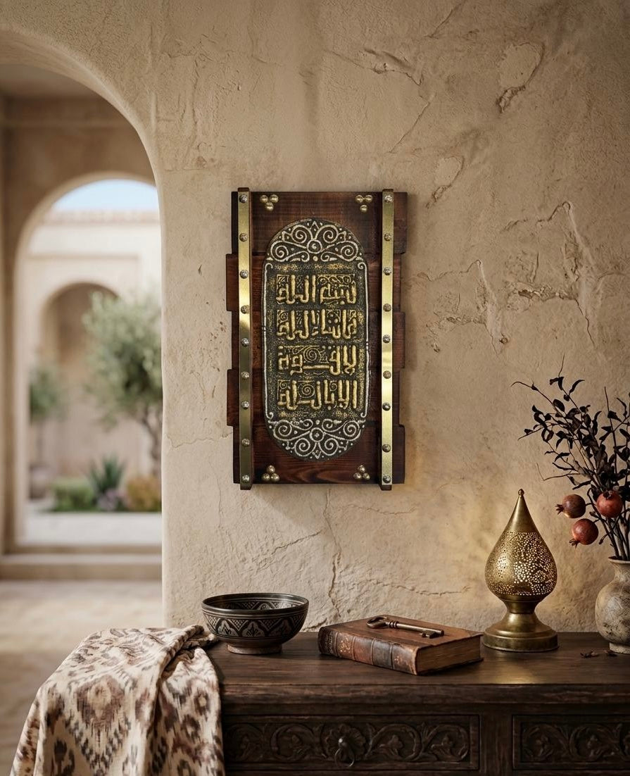 Handcrafted Rustic Wood & Brass Islamic Wall Art