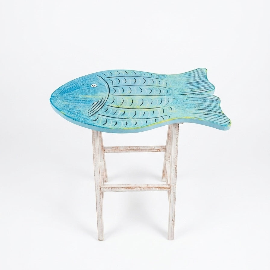 Handcrafted Wooden Fish Accent Stool