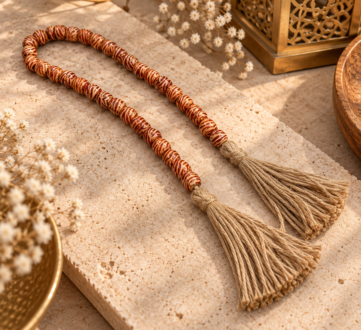 Whirling Devotion: Handcrafted Wooden Prayer Beads (80 cm)