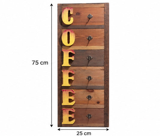 Rustic Wooden Coffee Wall Hanger with Hooks