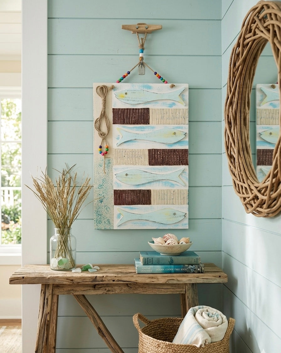 Artisanal Hand-Painted Coastal Fish Wall Art