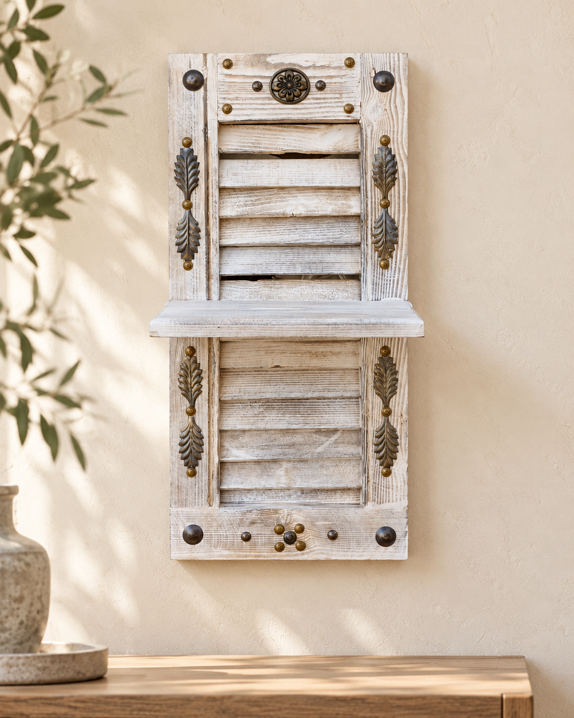Handcrafted Rustic Wooden Shutter Wall Shelf