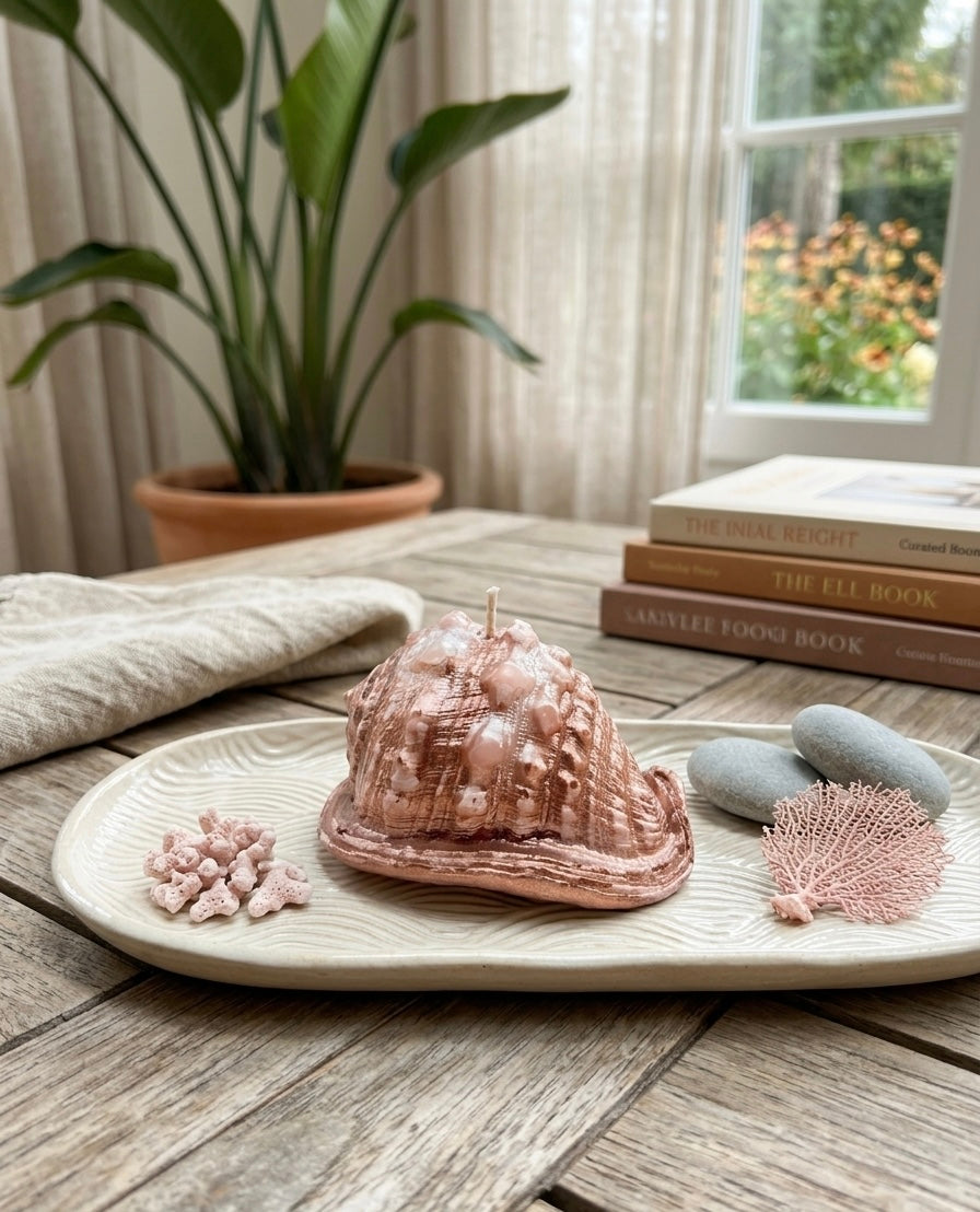 Rose Gold Metallic Conch Shell Candle