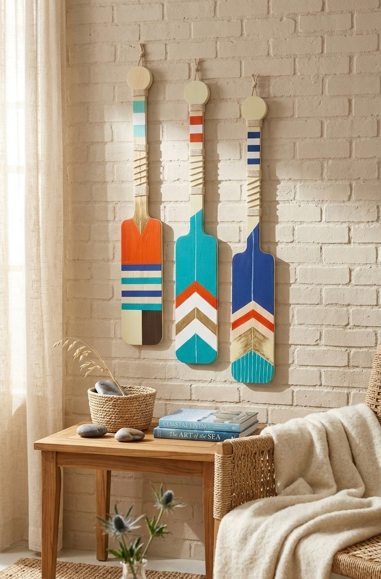 Hand-Painted Coastal Oars – Set of 3