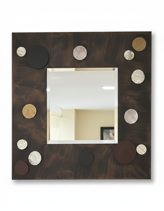 Artisan Celestial Wall Mirror | Hand-Painted Metallic Accent Design