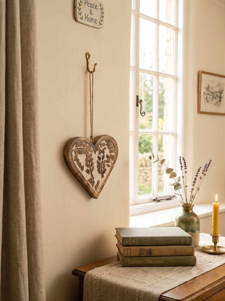 Hand-Carved Wooden Heart Wall Hanging