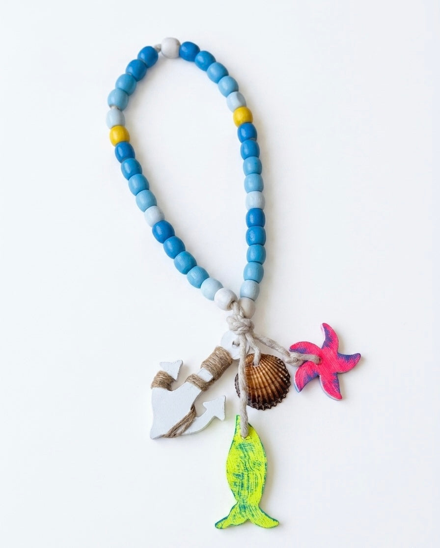 Coastal Wooden Bead Garland with Nautical Charms