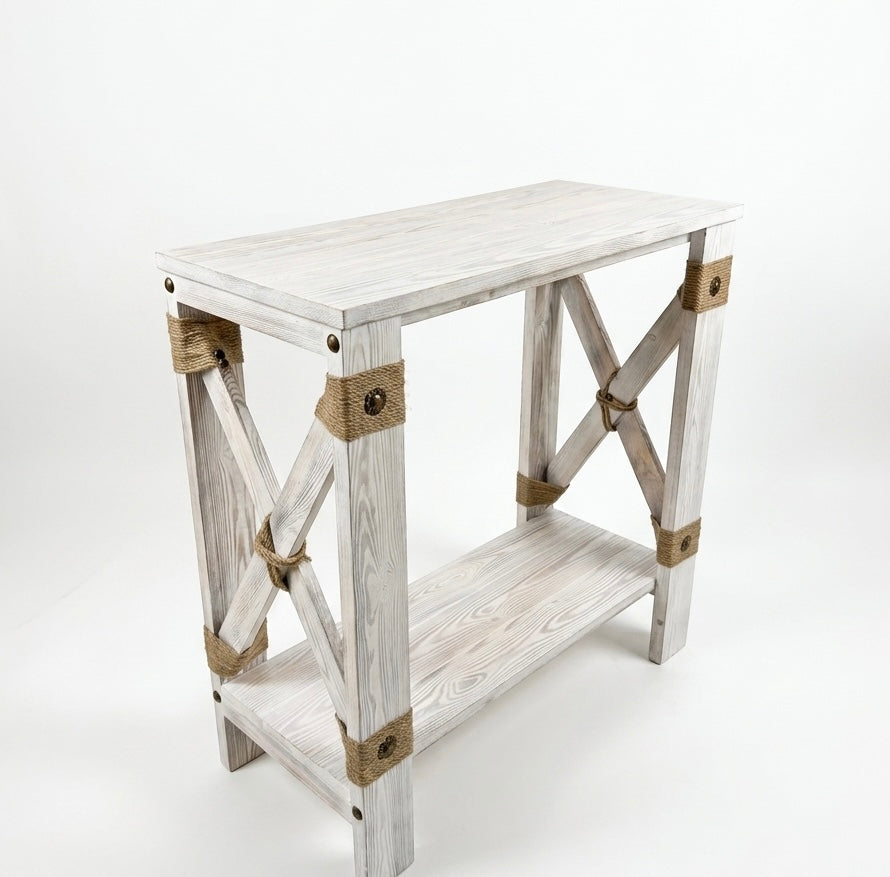 Rustic Whitewashed Console Table