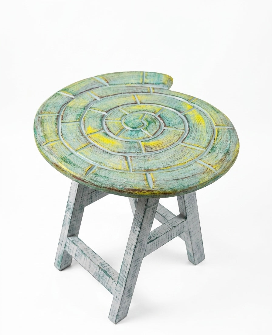 Handcrafted Spiral Nautilus Accent Table & Stool