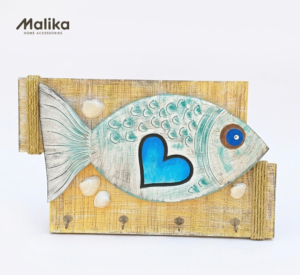 Artisanal Hand-Painted Nautical Fish Key or towel Holder