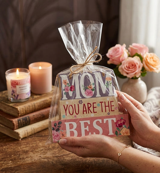 "Mom You Are The Best" Floral Tiered Wooden Tabletop Decor