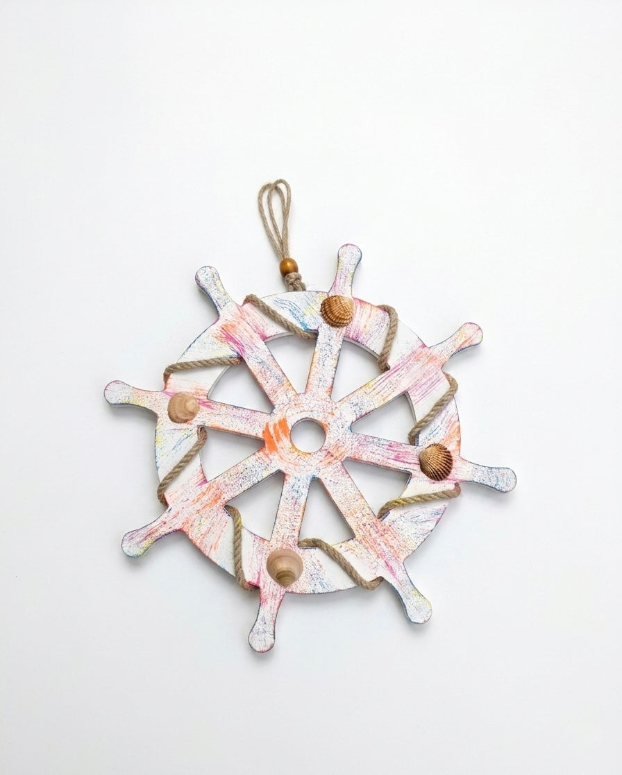 Ship Wheel Wall Decor with Real Sea Shells 