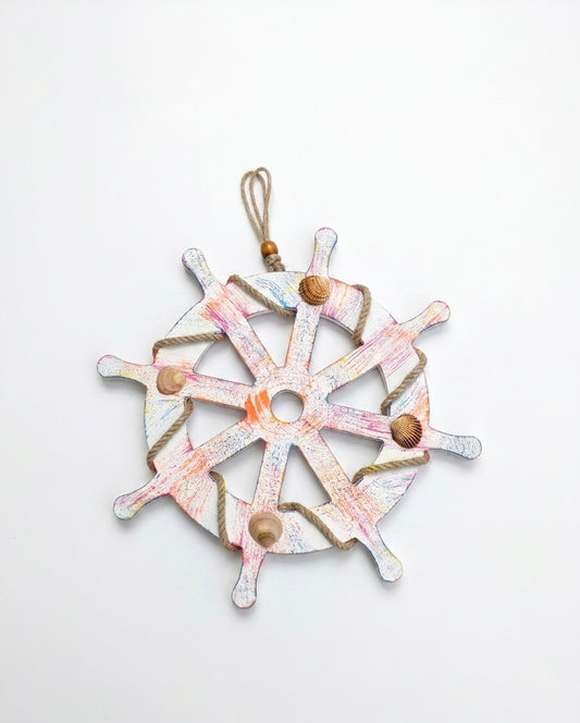 Ship Wheel Wall Decor with Real Sea Shells 