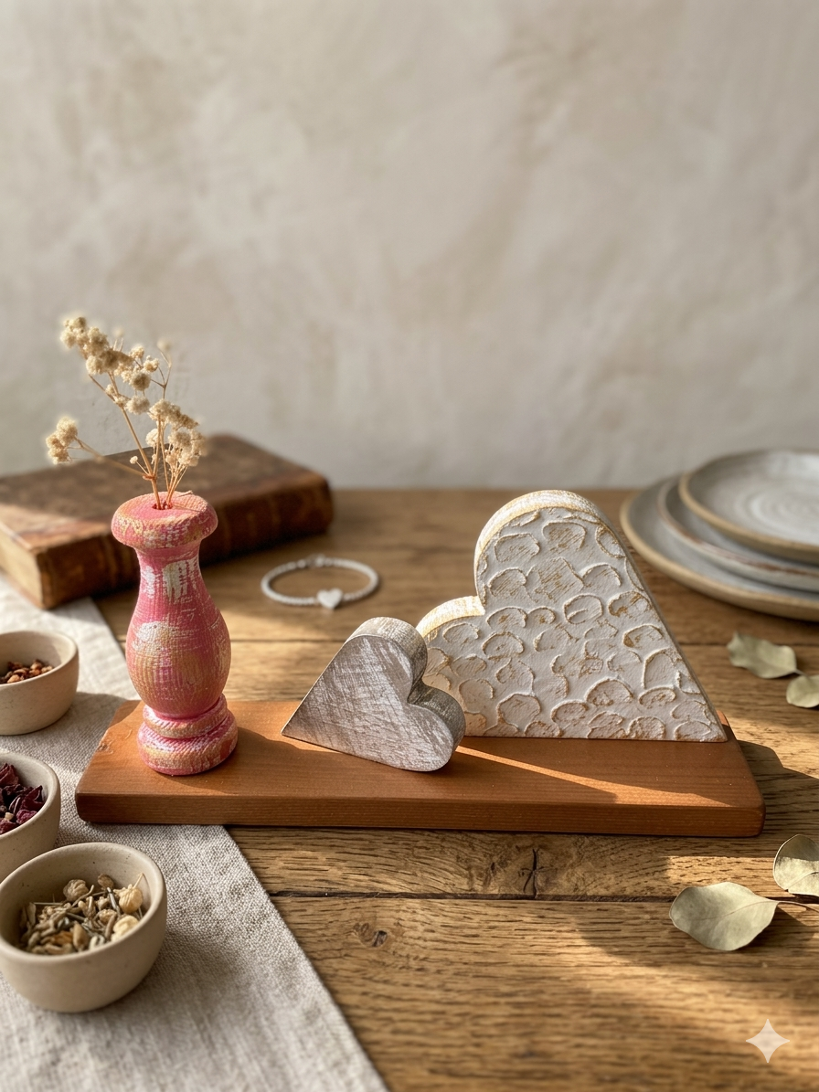 Hand-Carved Heart & Bud Vase Display