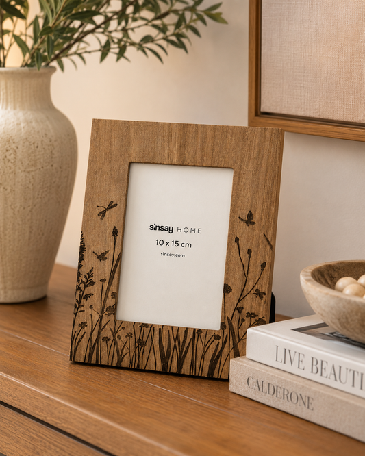 Botanical Engraved Wooden Photo Frame – 10×15 cm