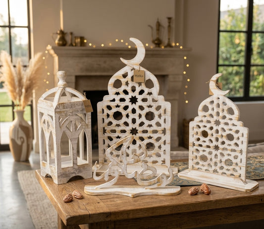 Rustic Whitewashed Ramadan Set – 4-Piece Islamic Home Accents
