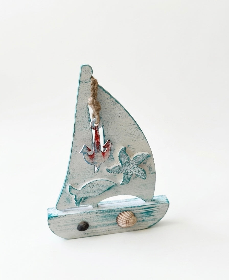 Nautical Wooden Sailboat Decor (30x25 cm)