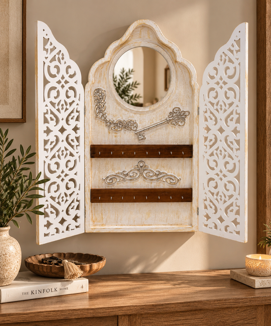 Ornate Mirror & Key Organizer Cabinet