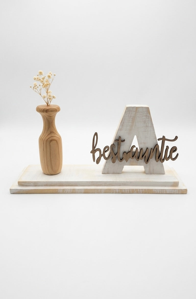 Wooden Initial "Best Auntie" Desktop Decor