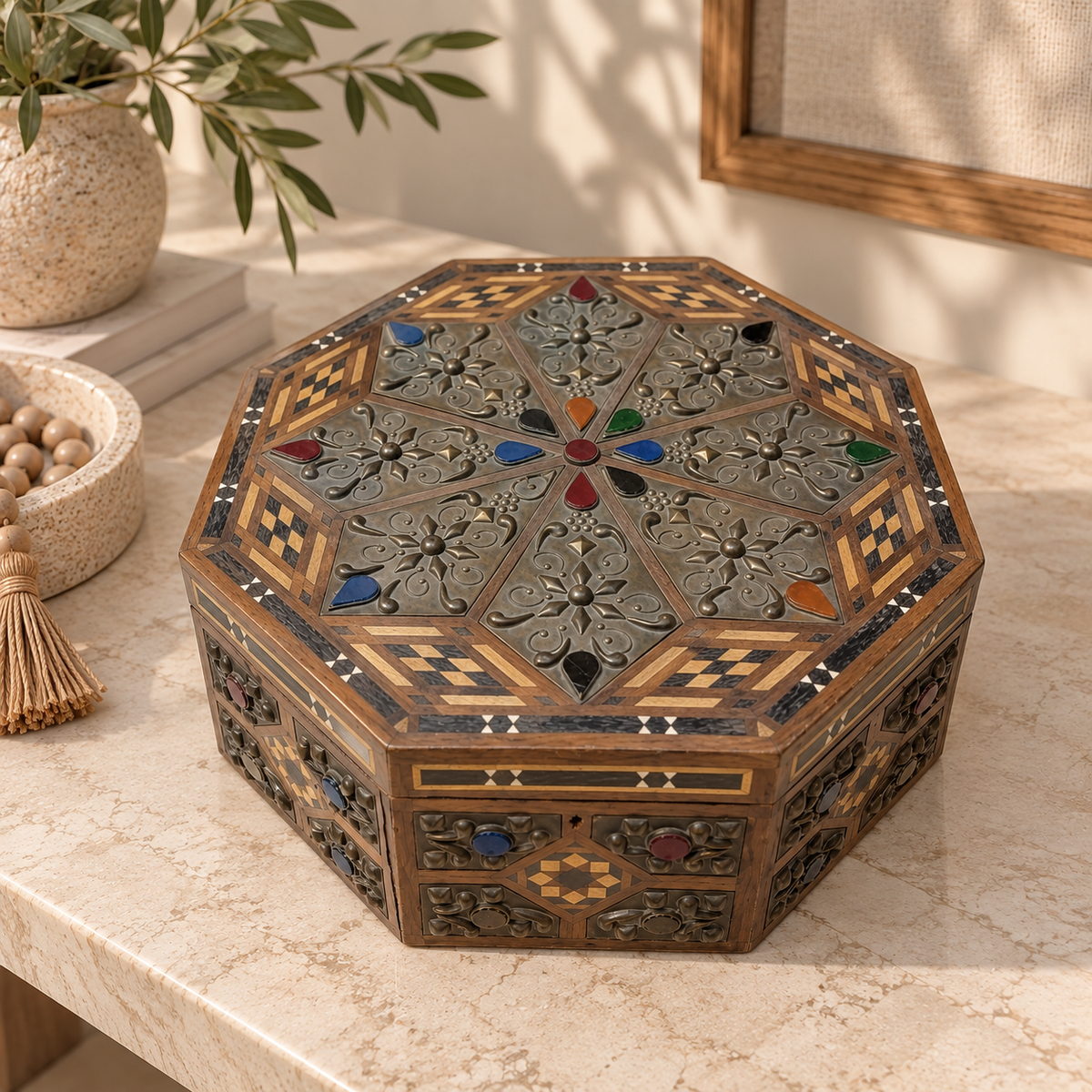 Moroccan-Inspired Inlaid Wooden Keepsake Box