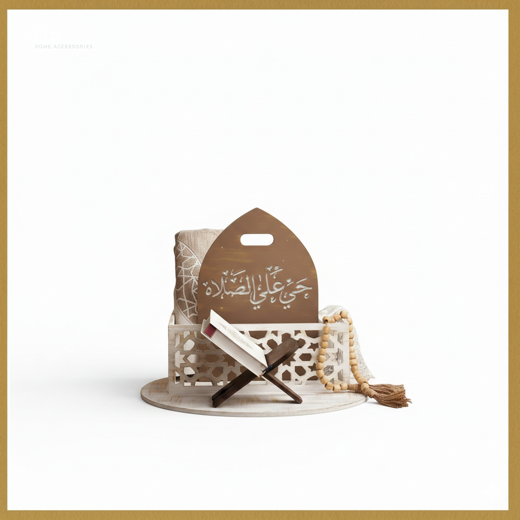 "Hayya Ala al-Salah" Handcrafted Prayer Station – Vintage White & Gold