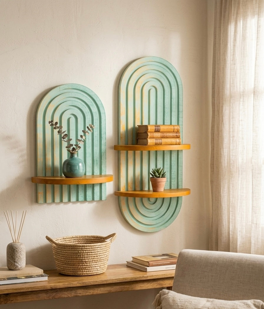 Set of 2 Artisan Handcrafted Arched Floating Shelves