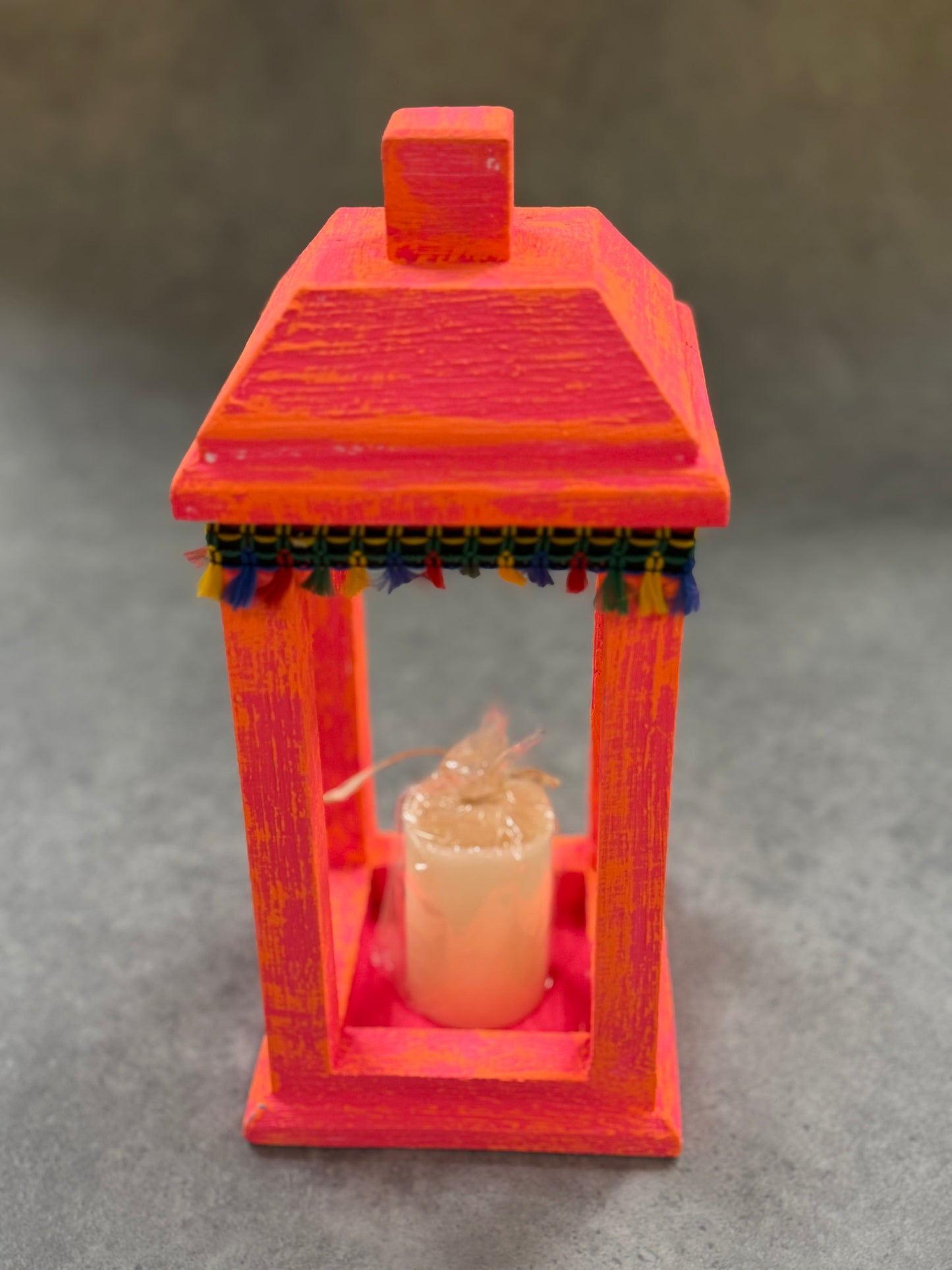 Joyful Heritage Lantern – Distressed  Wood Decor with Colorful Trim