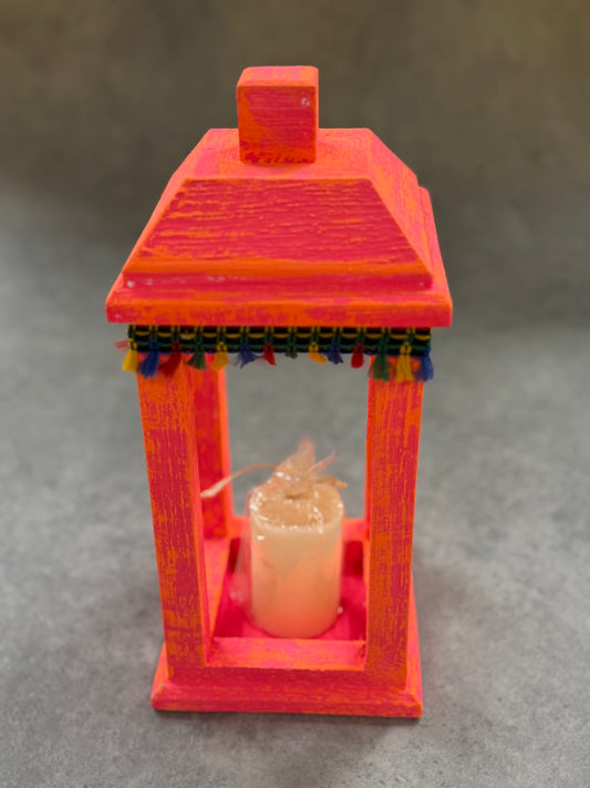 Joyful Heritage Lantern – Distressed  Wood Decor with Colorful Trim