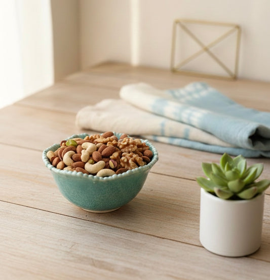 Handcrafted Teal Mandala Ceramic Snack Bowl