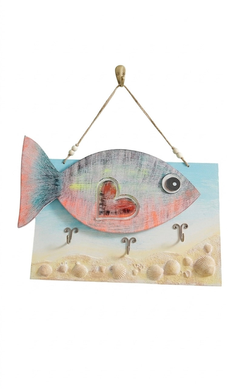 Artisanal Hand-Painted Nautical Fish Key or towel Holder