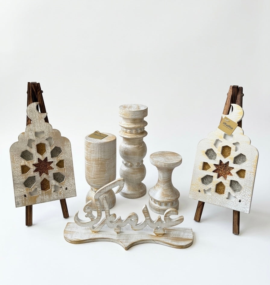 Whitewashed Wooden Eid Tabletop Decor Set 2