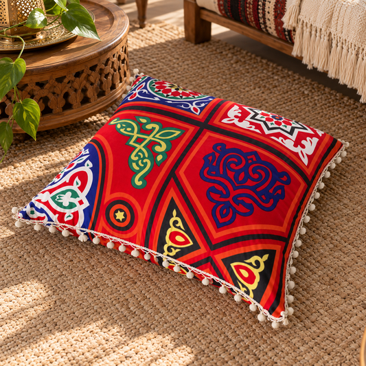 Khayamiya Heritage: Traditional Geometric Arabesque Cushion