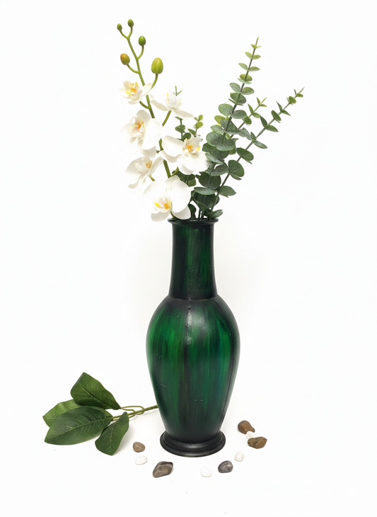 Emerald Radiance Hand-Painted Metal Vase