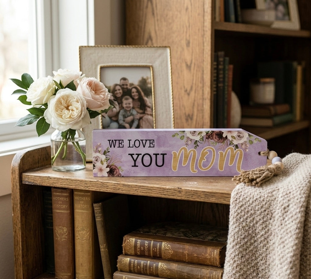 Floral "We Love You Mom" Wooden Bead Sign